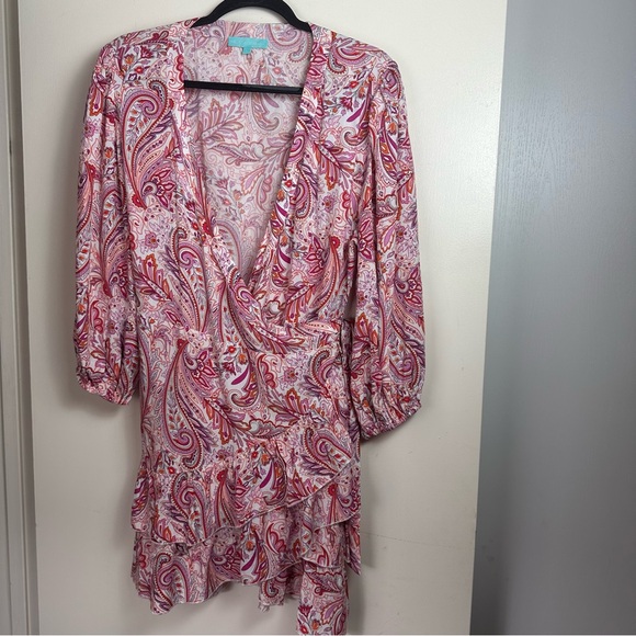 Melissa Odabash Pink Paisley Floral Motif Print Viscose Tabitha WrapDress NWOT L - Picture 7 of 16